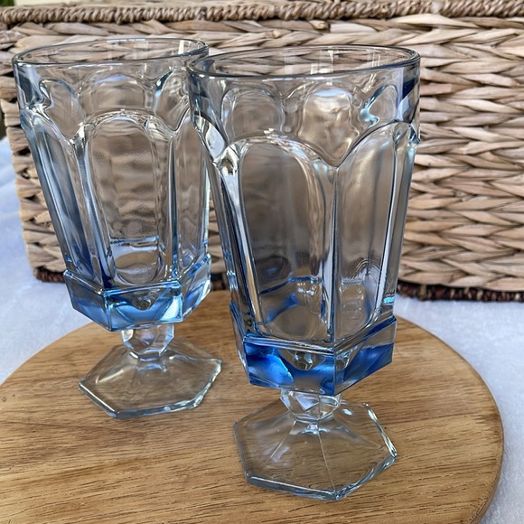 Fostoria Light Blue Ice Tea Drinking Goblets Glasses Set of 2 7” Tall - Picture 7 of 8